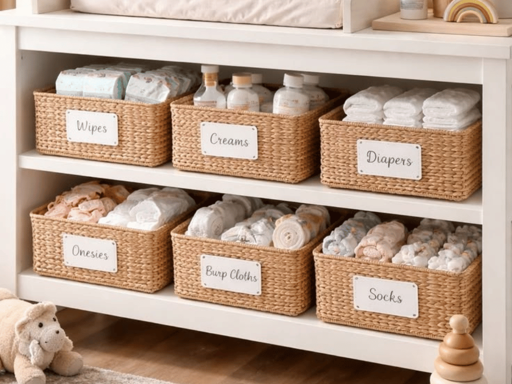 Cestos para organizar o quarto do bebê
